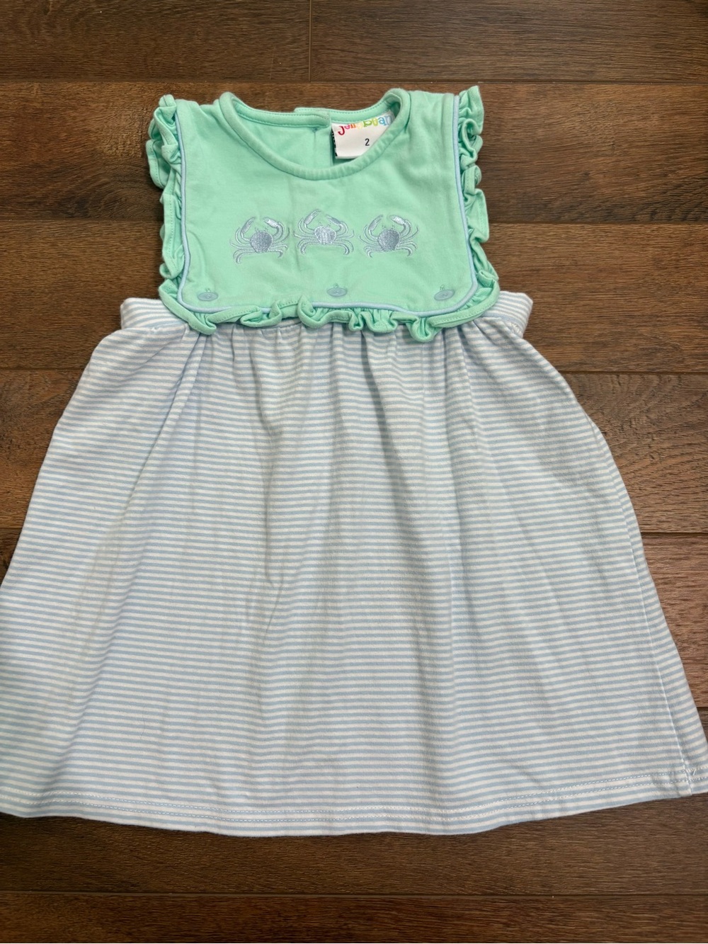 Jellybean Crab Embroidered Ruffle Dress Size 2 Coastal Beach